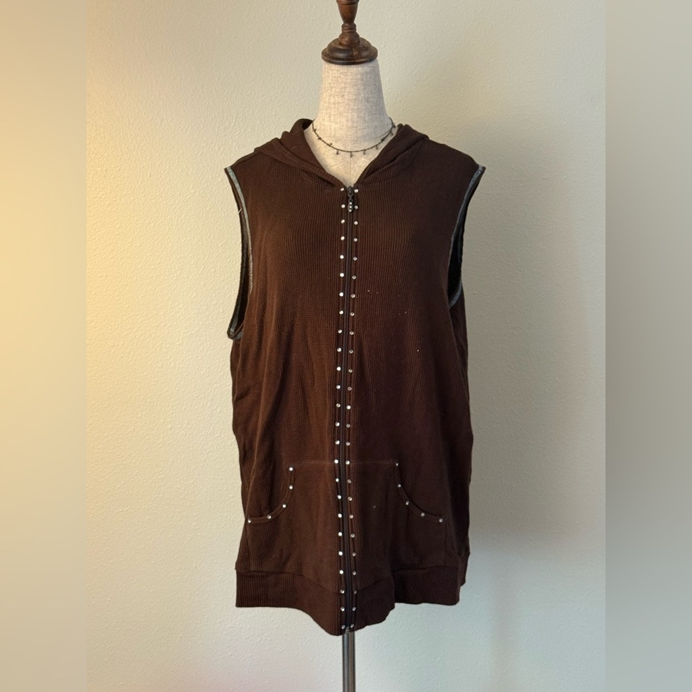 Quacker Factory Brown Hoodie with Stud Accents